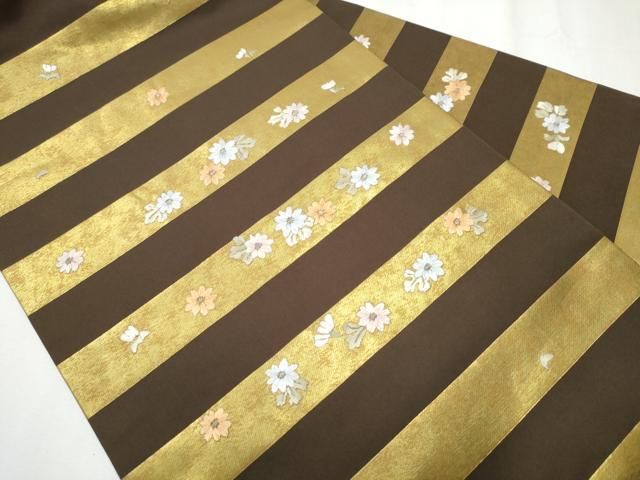 平和屋着物 九寸名古屋帯 刺繍 横段花丸文 金彩 引箔 正絹 hy