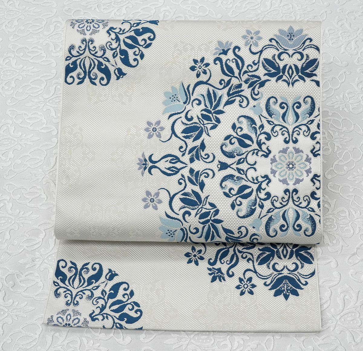 未仕立 博多帯 協和織 八寸名古屋帯 インド彩花文 仕立代込み