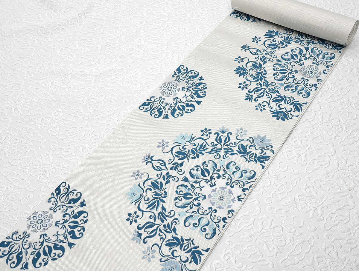  未仕立 博多帯 協和織 八寸名古屋帯 インド彩花文 仕立代込み 名古屋帯 帯