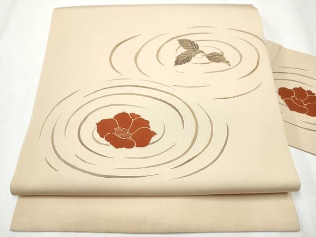 平和屋着物 塩瀬 九寸名古屋帯 草花文 金彩 正絹 hy