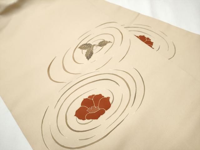 平和屋着物 塩瀬 九寸名古屋帯 草花文 金彩 正絹 hy