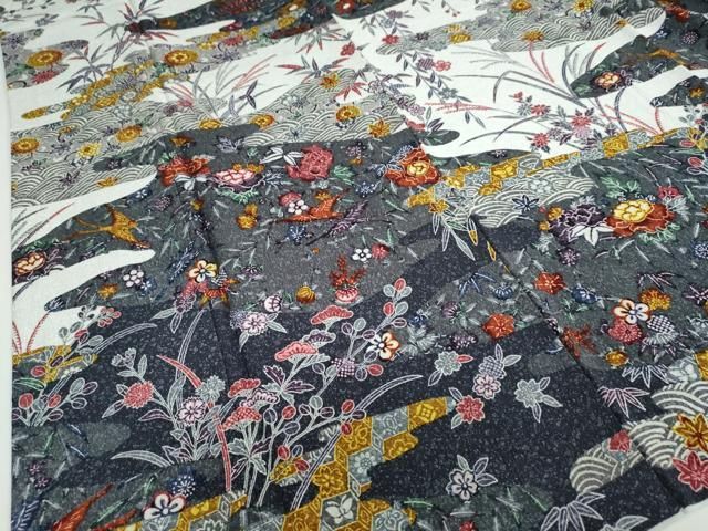 流水花鳥文 正絹