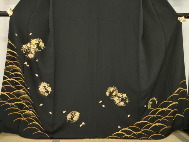 平和屋着物○訪問着 雪芝花丸文 黒地 金彩 やまと誂製 正絹