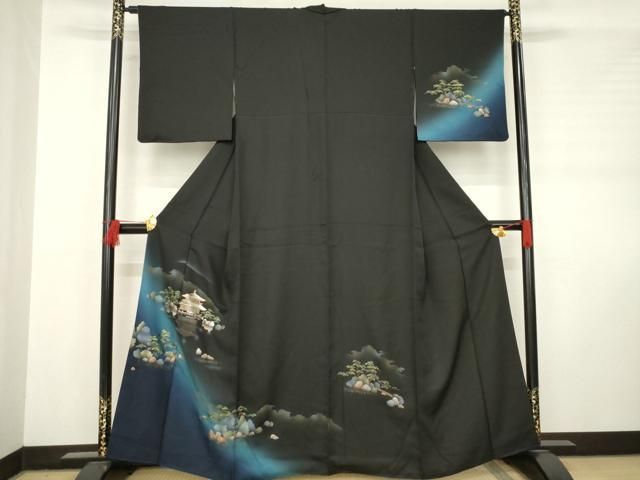 平和屋着物 訪問着 銀閣寺 暈し染め 黒地 金銀彩 正絹 ck