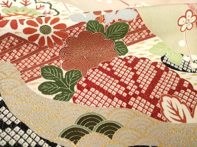  平和屋着物 訪問着 吉祥花文 円舞紬 金彩 ロング丈 正絹 ck 訪問着 付け下げ 着物