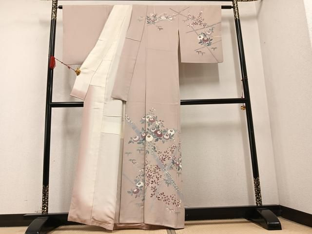 平和屋着物 名門 上野家 人間国宝上野為二の次男 三代目 上野清二 訪問着 草花文 正絹 ph