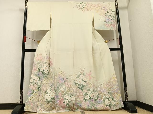 平和屋着物 訪問着 手描き 草花文 暈し染め 正絹 ph