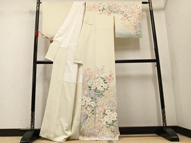 平和屋着物 訪問着 手描き 草花文 暈し染め 正絹 ph