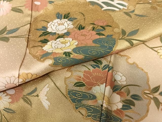  平和屋着物 訪問着 流水雪輪重ね花文 暈し染め 金彩 正絹 zg 訪問着 付け下げ 着物