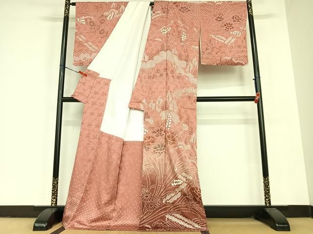 平和屋着物 訪問着 絞り 刺繍 草花文 金糸 ロング丈 正絹 zg