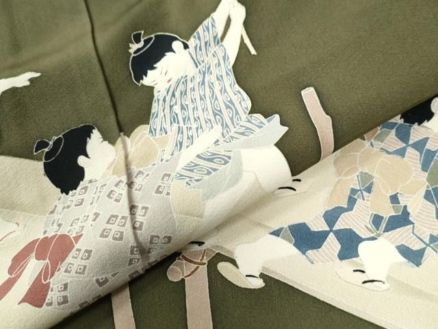 平和屋着物●十日町友禅作家　関口遼一　訪問着　駒刺繍　童子遊び　仮絵羽　正絹　逸品　未使用　CAAZ3264yc 平和屋着物○十日町友禅作家 関口遼一 訪問着 駒刺繍 童子遊び 仮絵羽