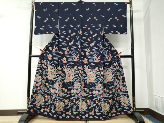 平和屋着物 訪問着 霞流水松竹梅草花文 正絹 yc