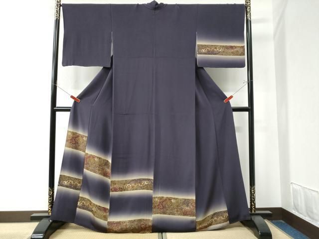 平和屋着物 訪問着 横段更紗吉祥草花文 暈し染め 正絹 yc