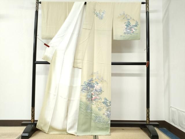 平和屋着物 訪問着 友禅 作家物 松竹梅風景文 暈し染め 正絹 yc