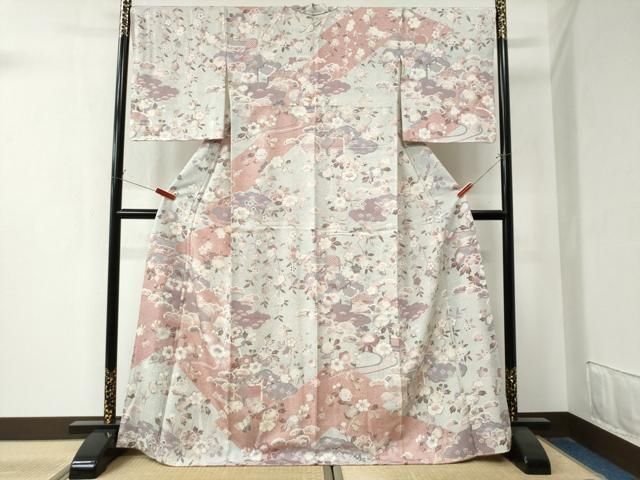 平和屋着物 訪問着 雲取り花蝶文 正絹 yc