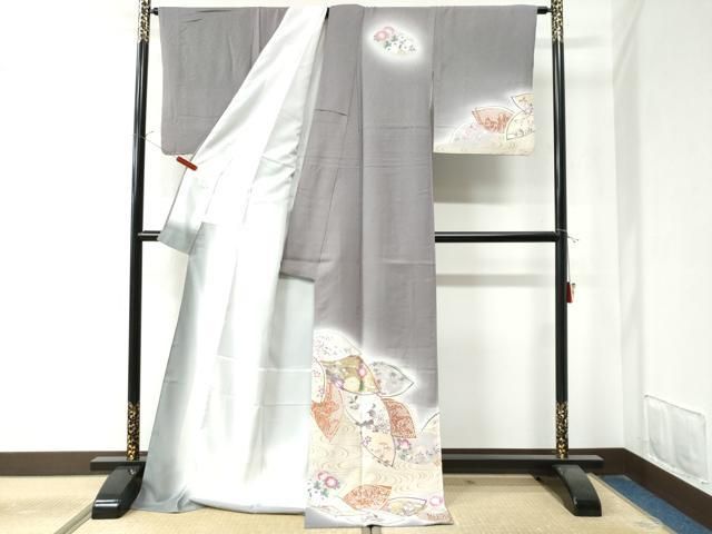 平和屋着物 訪問着 流水草花文 暈し染め 金彩 ロング丈 正絹 yc