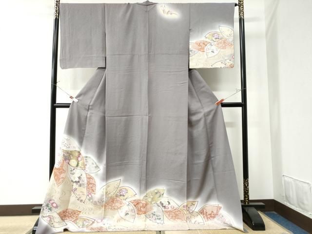 平和屋着物 訪問着 流水草花文 暈し染め 金彩 ロング丈 正絹 yc