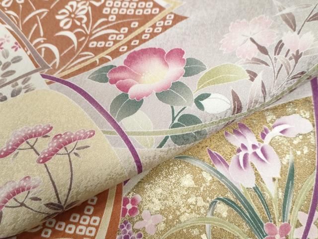  平和屋着物 訪問着 流水草花文 暈し染め 金彩 ロング丈 正絹 yc 訪問着 付け下げ 着物