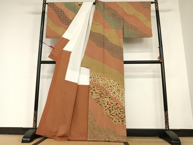 平和屋着物 西岡都巳二 紅型 訪問着 草花文 正絹 zg