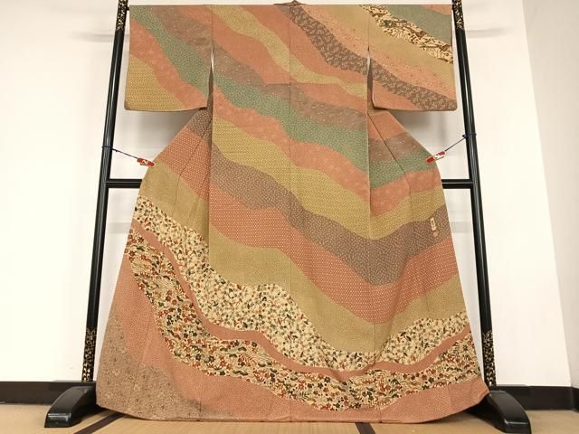 平和屋着物 西岡都巳二 紅型 訪問着 草花文 正絹 zg