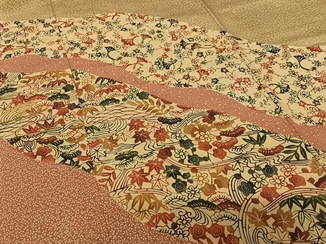  平和屋着物 西岡都巳二 紅型 訪問着 草花文 正絹 zg 訪問着 付け下げ 着物