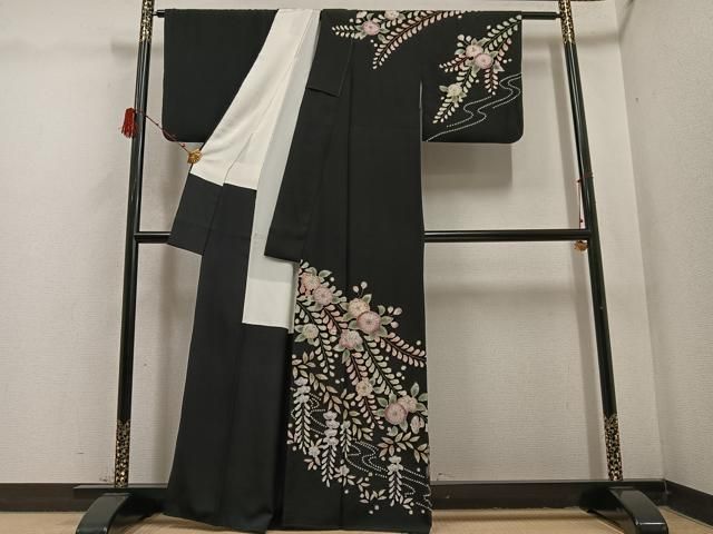 平和屋着物 訪問着 作家物 辻が花 絞り 黒地 正絹 ph