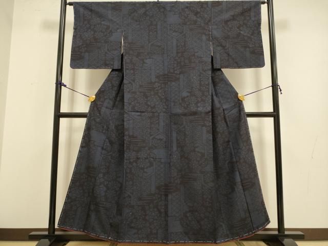 平和屋着物 結城紬 80亀甲 吉祥花文 正絹 du