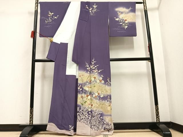 平和屋着物 訪問着 友禅 駒刺繍 枝花文 暈し染め 金彩 正絹 ph