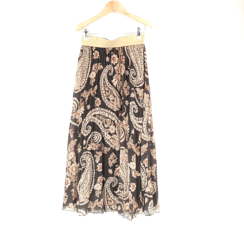 ALANRED アランレッド スカート 38 レーヨン100% ロング丈 ゴールド ウエストゴム 総柄 レディース AD1136A59