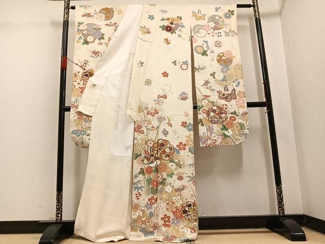 平和屋着物 豪華振袖 駒刺繍 草花 宝尽くし 金彩 正絹 ph