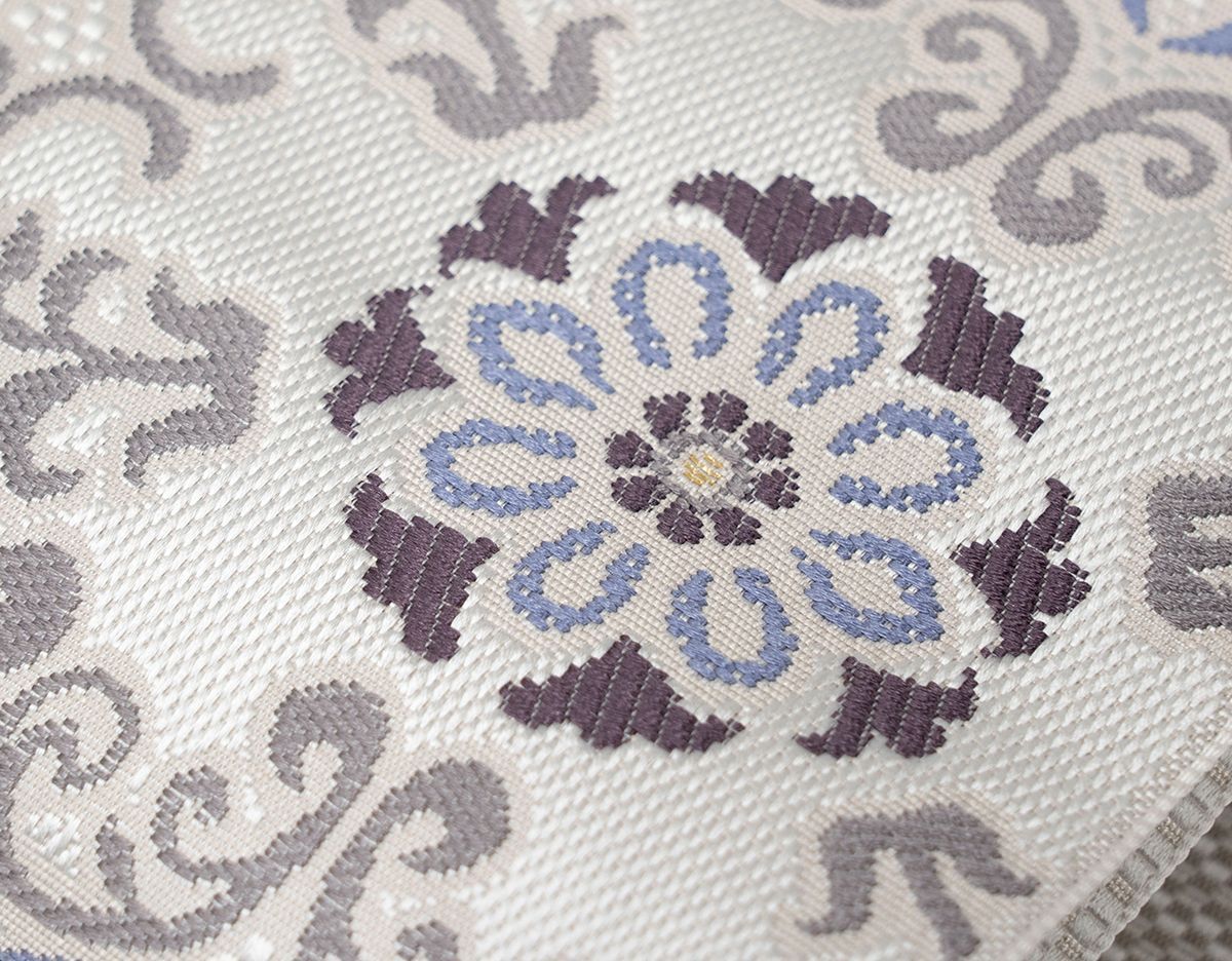 新品未仕立 博多帯 協和織 八寸 名古屋帯 大きい雪輪柄 グレー 仕立