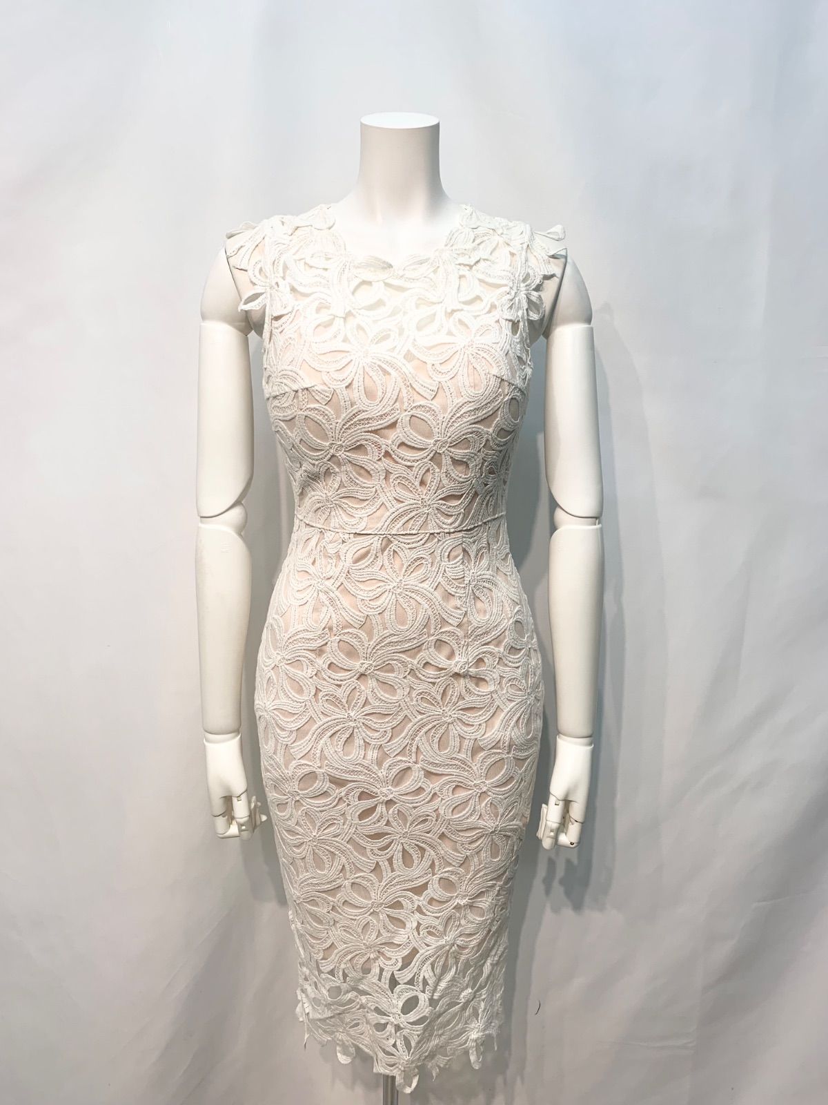 1749 rinfarre リンファーレ キャバクラ ドレス クロシェレース タイト ミディ スリット キャバドレス S