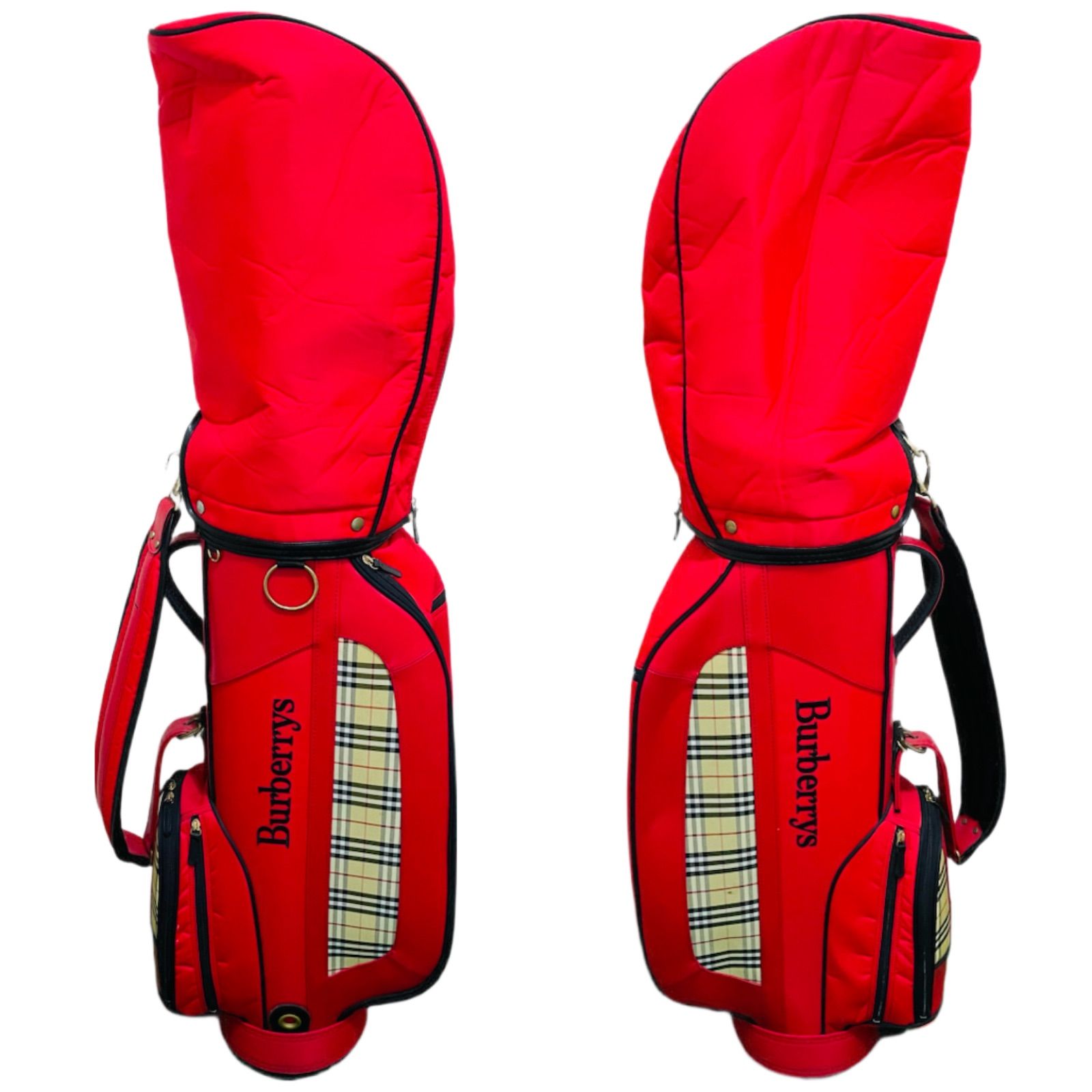 9272 Burberrys バーバリーズ キャディバッグ ゴルフバッグ キャディバック レッド 赤 チェック
