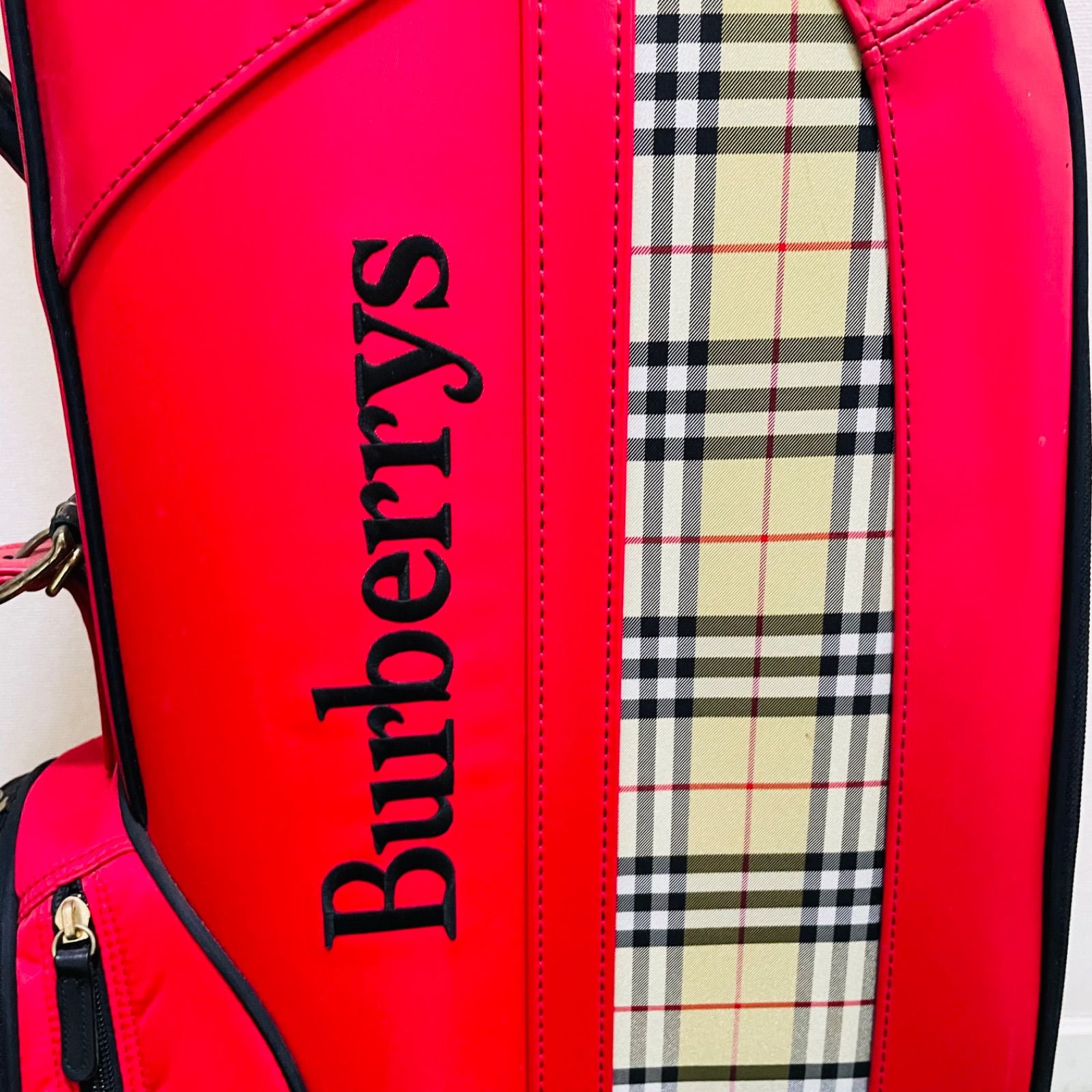 BURBERRY レッド ゴルフバッグ Burberry Golfバーバリーキャディバッグ赤ノバチェック美品ゴルフ