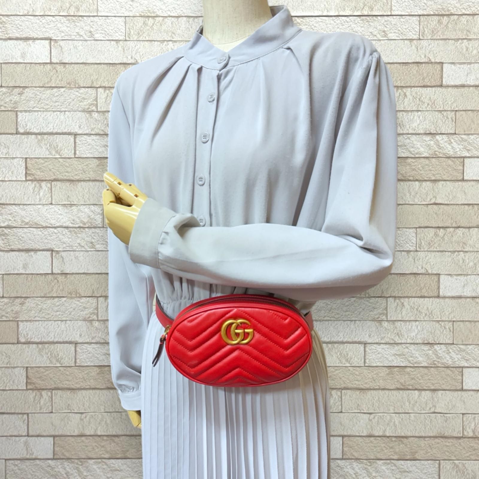 グッチ GGマーモント ウエストバッグ レザー 476434 レッド レディース GUCCI グッチ