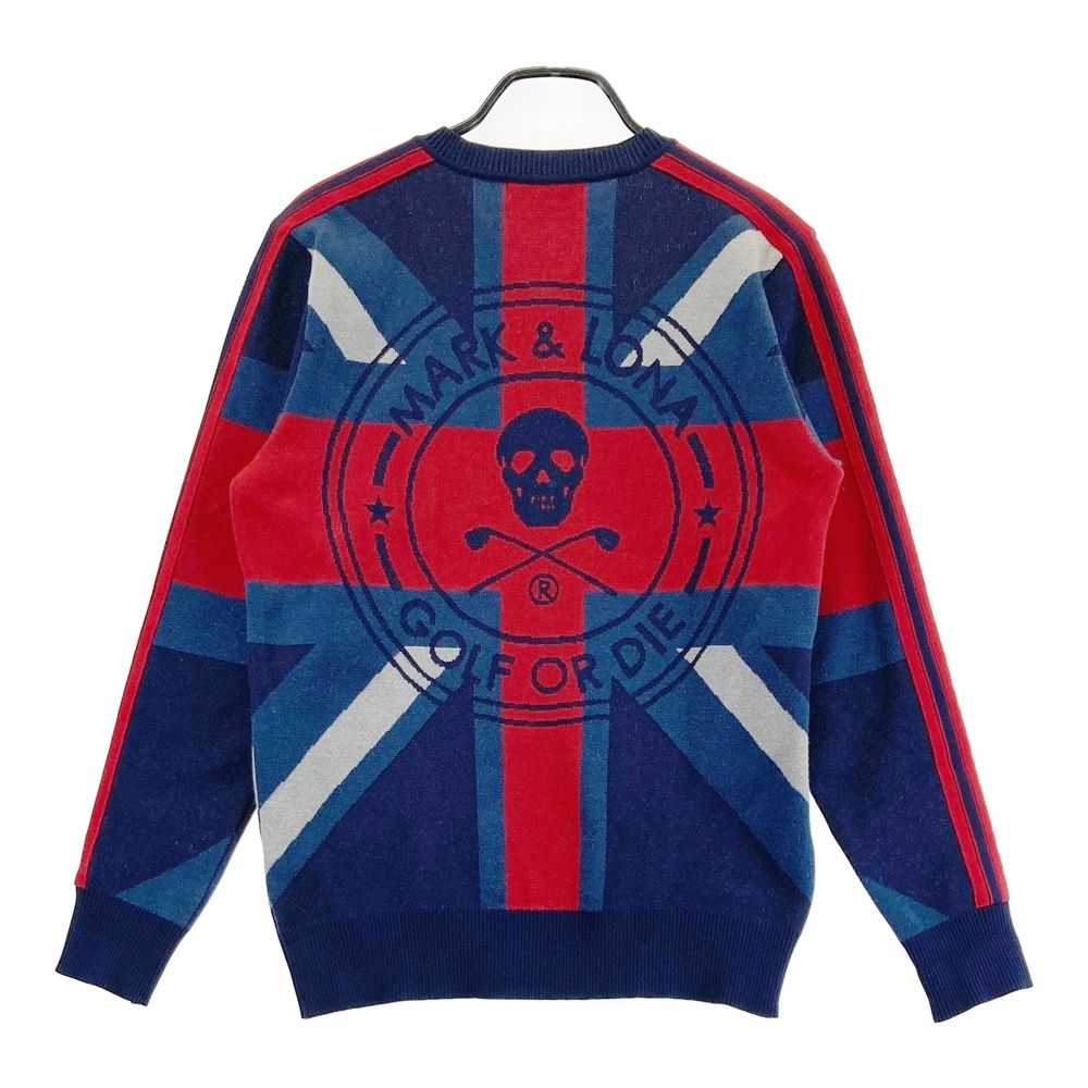 サイズ 46 MARK-LONA マークアンドロナ 長袖 ニットセーター スカル 総柄 ネイビー系 ゴルフウェア メンズ ストスト