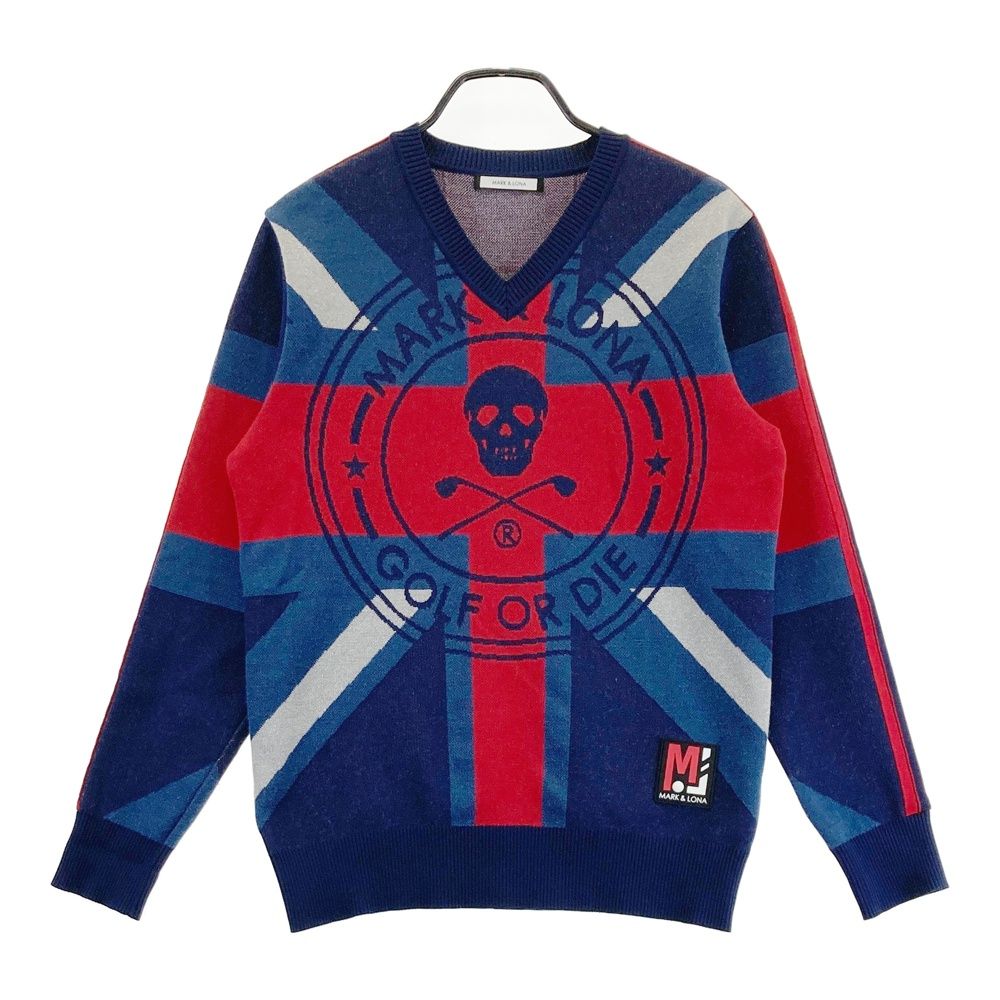 サイズ 46 MARK-LONA マークアンドロナ 長袖 ニットセーター スカル 総柄 ネイビー系 240101548998 ゴルフウェア メンズ ストスト