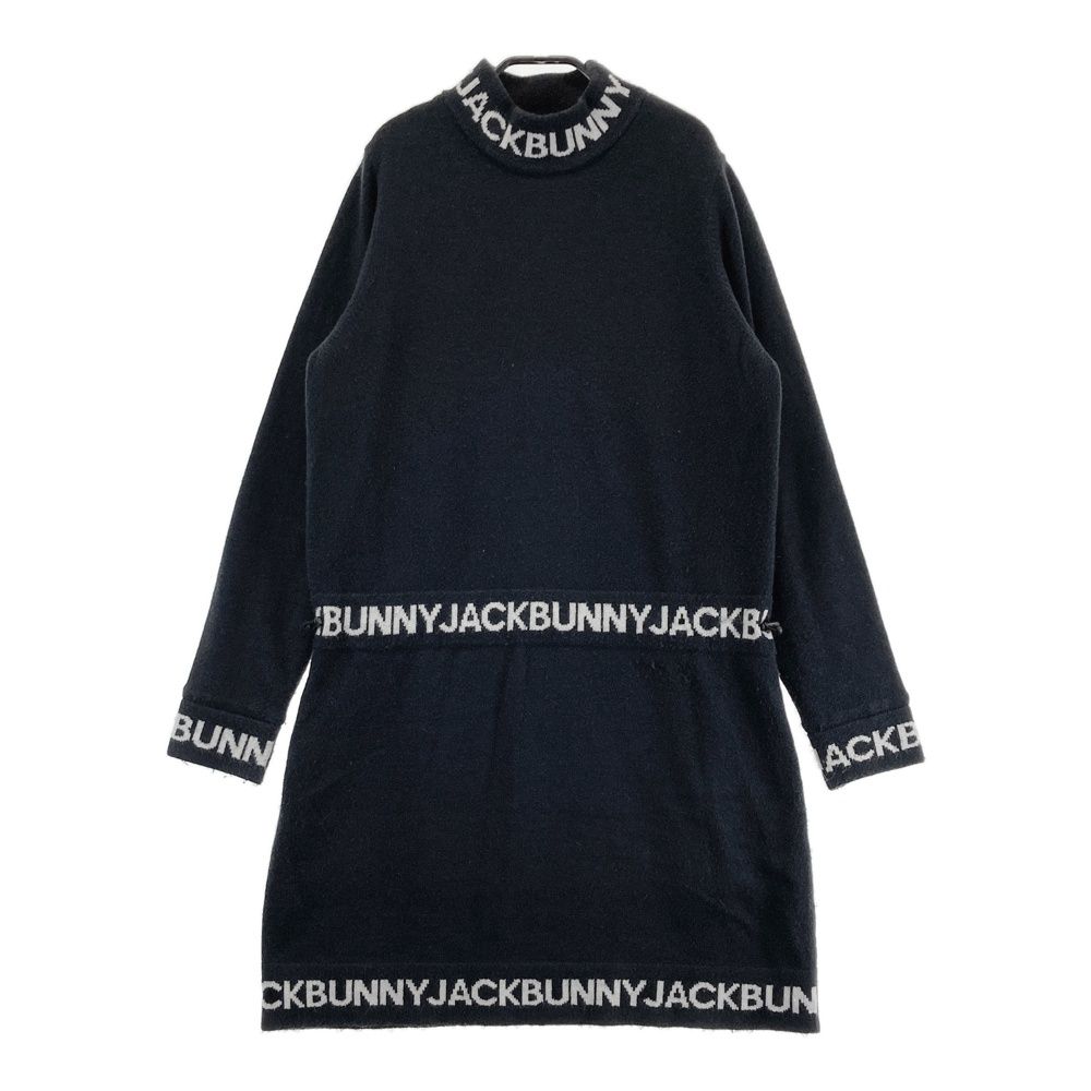 タグ付美品【Jack Bunny!!】ゴルフ ニットワンピース ロゴ 裏地付 紺 サイズ：2 JACK BUNNY ジャックバニー 裏地付 ニット 長袖ワンピース