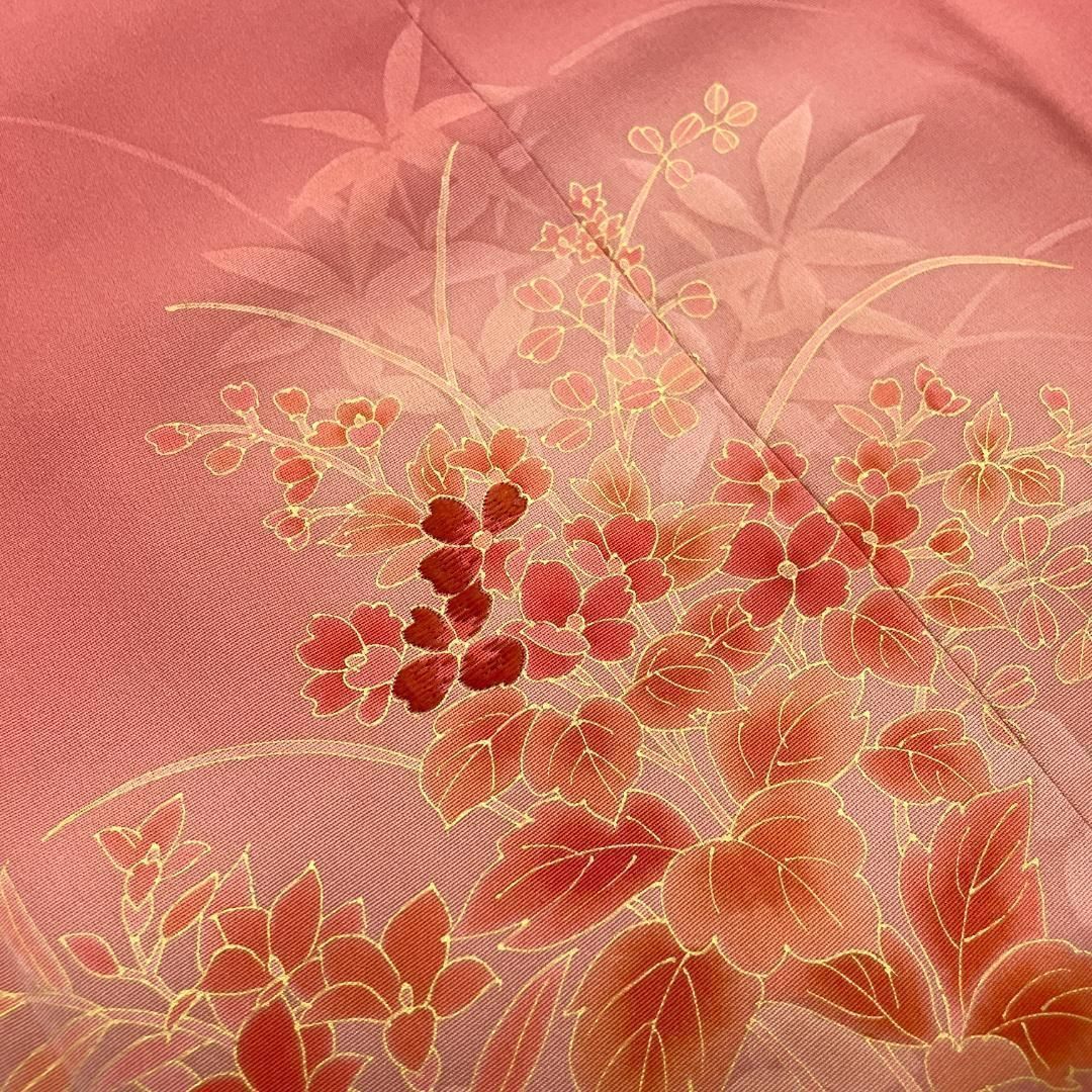  和装コート 道行 絵羽柄 正絹 金彩 刺繍 花柄 渋い濃桃色 手縫い 着物 kimonolove リユース品 オゾン消臭サービス A-1737 羽織 着物 浴衣