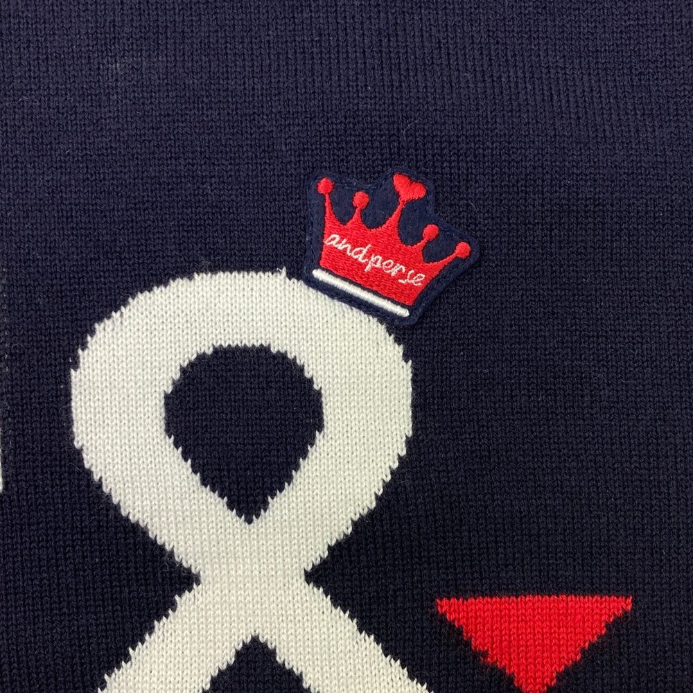  サイズ M AND PER SE アンパスィ 半袖ニットセーター ウール混 ストライプ柄 ネイビー系 ゴルフウェア レディース ストスト セーター トレーナー レディースウェア