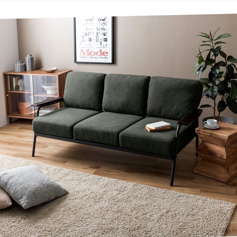 希少 3Pソファ ソファベッド ブラックレザー ボタンダウン