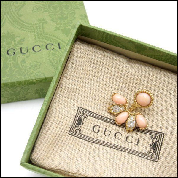 TS GUCCI グッチ インターロッキングG シングルピアス ゴールド×ピンク 箱 保存袋つき