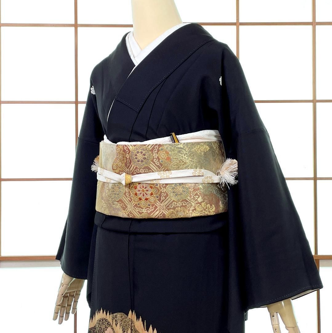 黒留袖 正絹 刺繍 金彩 屋敷 庭園柄 トールサイズ 着物 kimonolove リユース品 オゾン消臭サービス A-1927