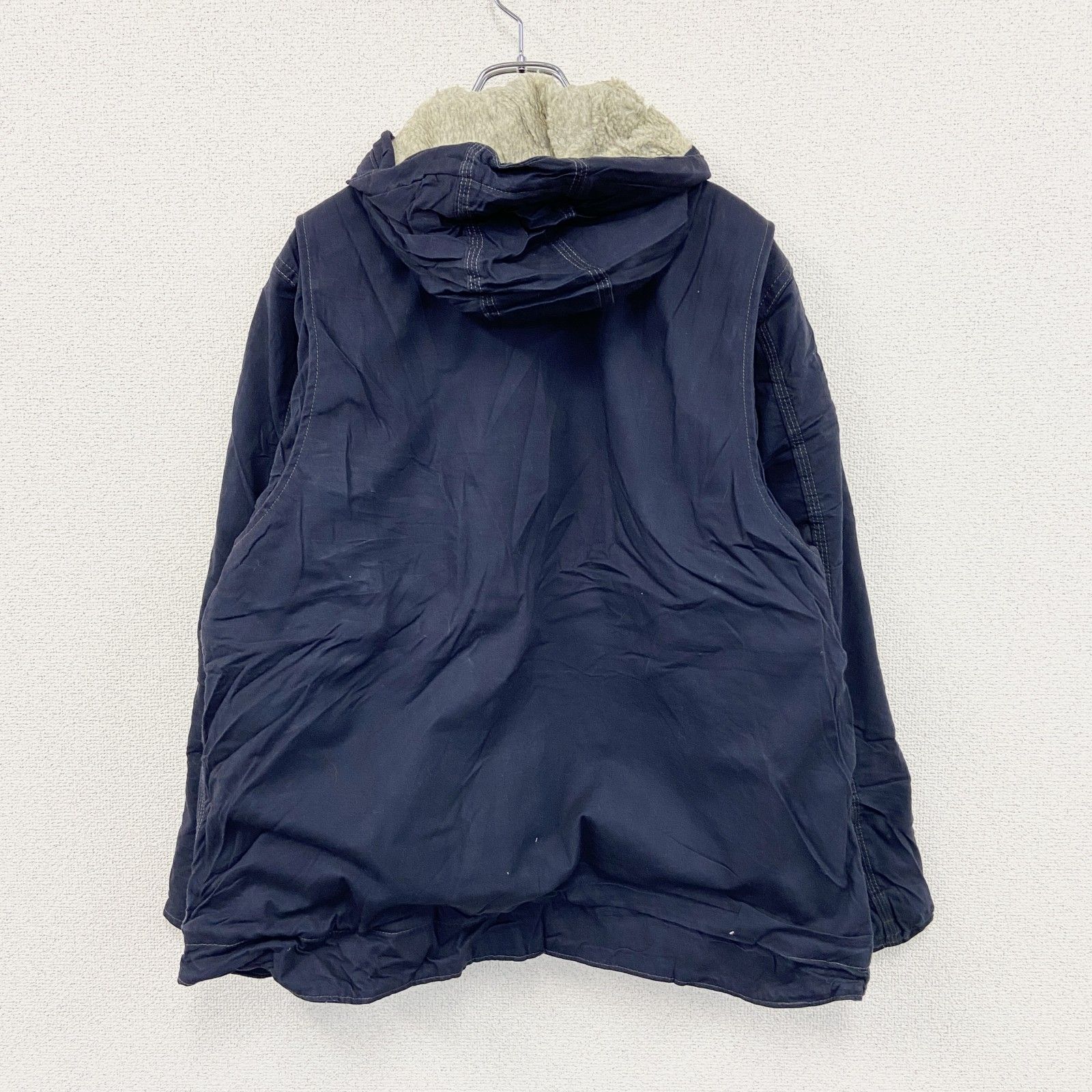 古着 Carhartt カーハート フルジップダックジャケット ボアライナー 中綿入り 紺 ネイビー XLサイズ