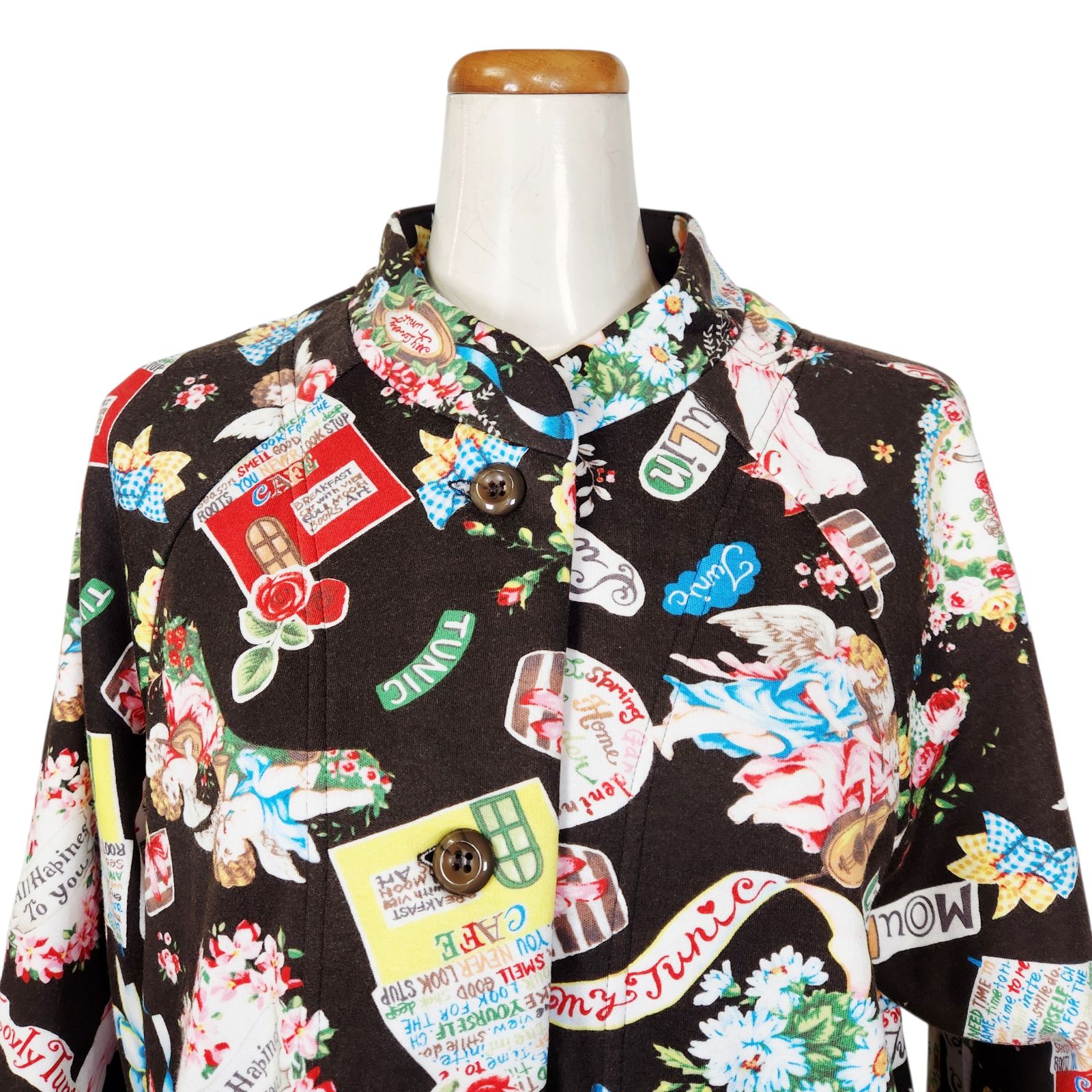 鴨居羊子 TUNIC 長袖 ショートガウン モダールスムースローズブロッサム こげ茶色 92039