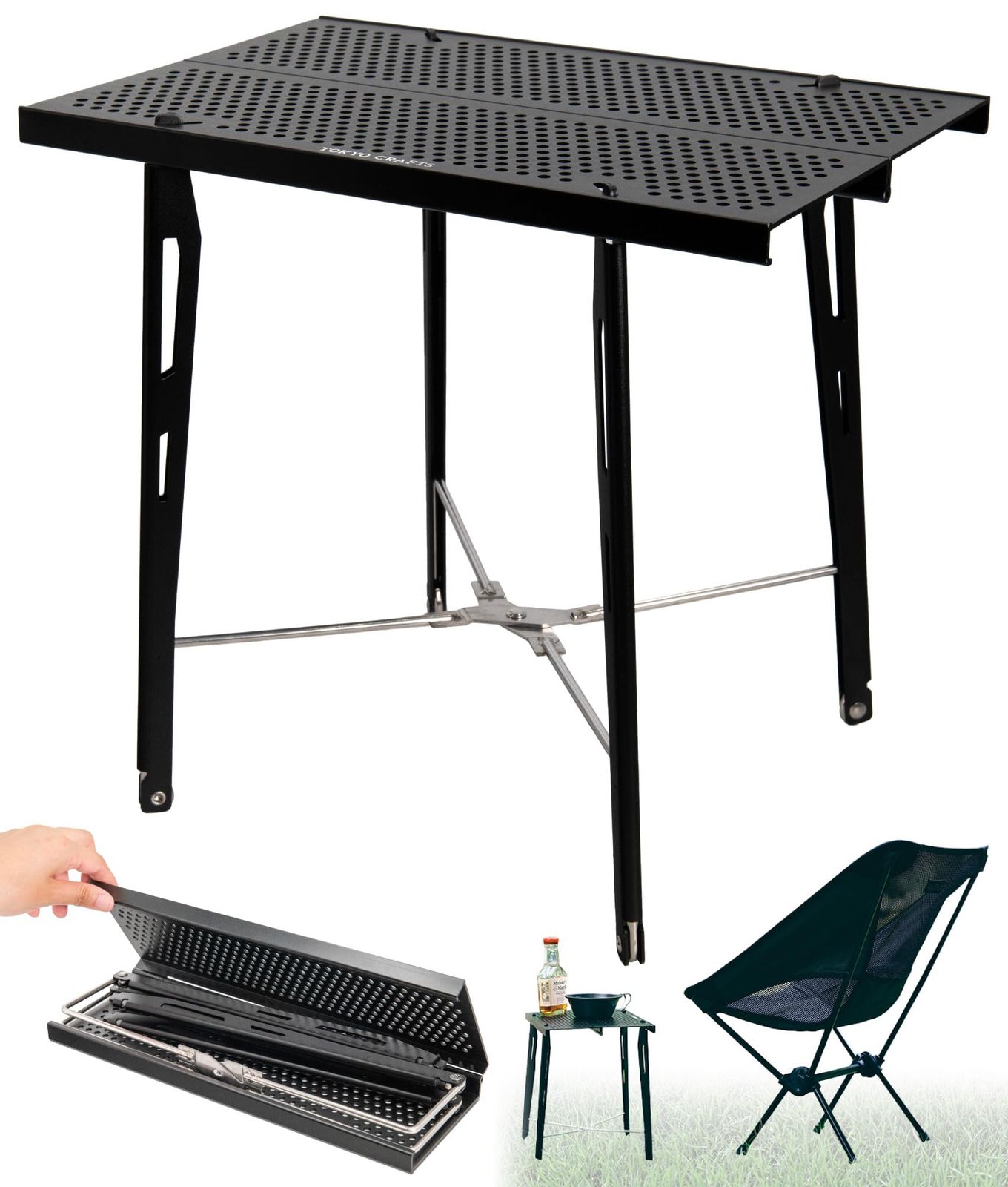 TOKYO CRAFTS コサイドテーブル キャンプ アウトドア 折り畳み コンパクト 2段使い ブラック ブラック TC-050
