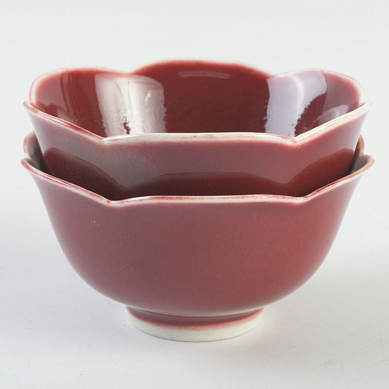 中国 景徳鎮 千年蔵 辰砂釉 輪花碗 一対 V S191 - メルカリ