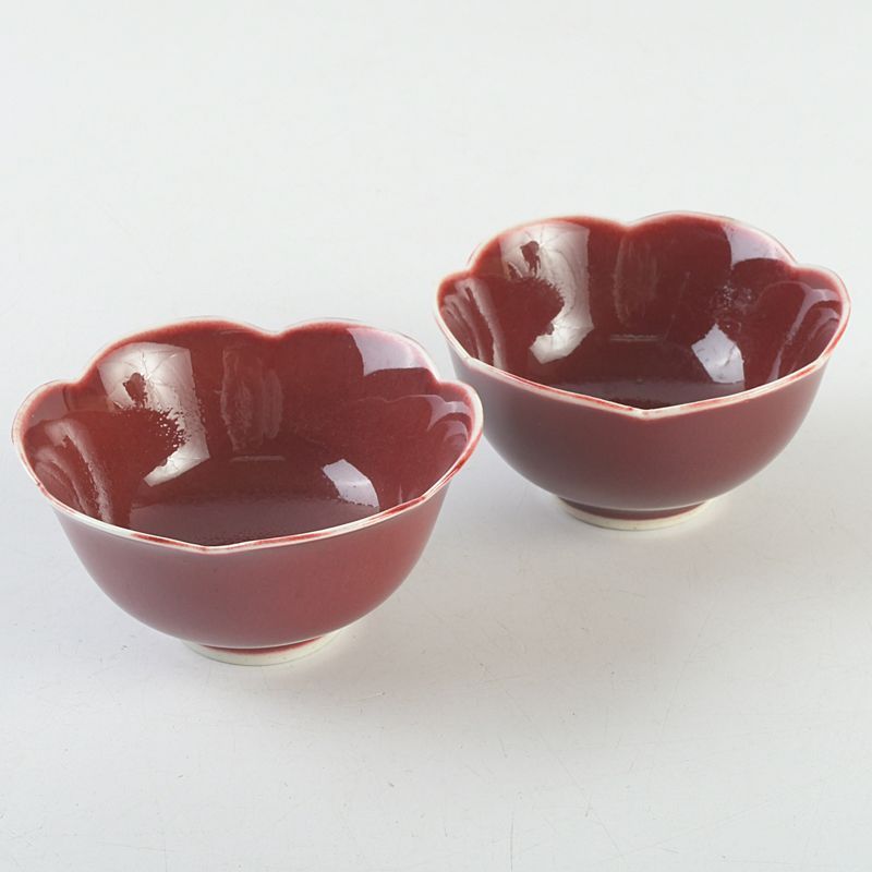 中国 景徳鎮 千年蔵 辰砂釉 輪花碗 一対 V S191 - メルカリ