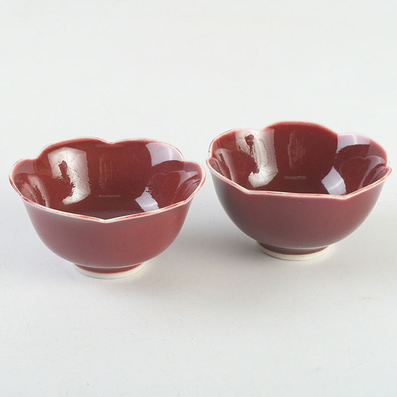 中国 景徳鎮 千年蔵 辰砂釉 輪花碗 一対 V S191 - メルカリ