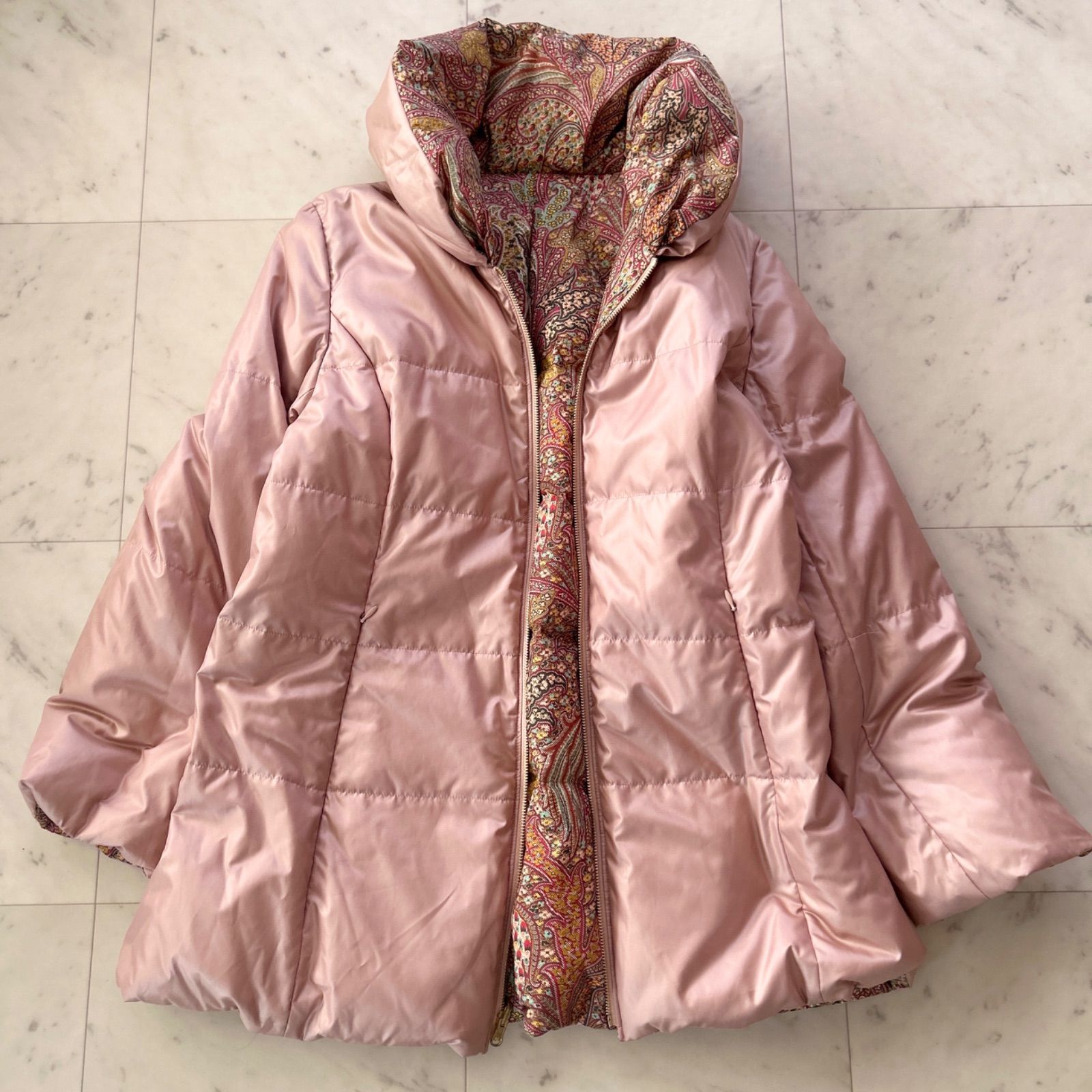 Leilianレリアン ダウンジャケット ペーズリー リバーシブル 11号 L